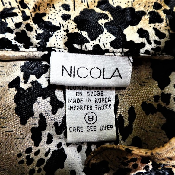 Nicola Blouse Vintage 80s Secretary Mixed Animal Print Poly Satin 8 M - Picture 7 of 8